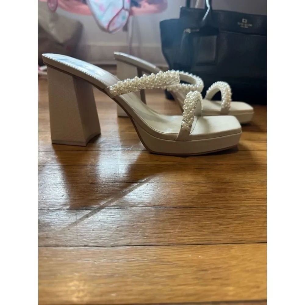 Dolce Vita Ariele Imitation Pearl Embellished Cream Platform Heel Sandals 11